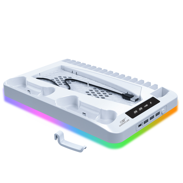 RGB Light Cooling Fan Charging Dock with Wired Communication Headphone Storage Stand Game Accessories for PS5 Console