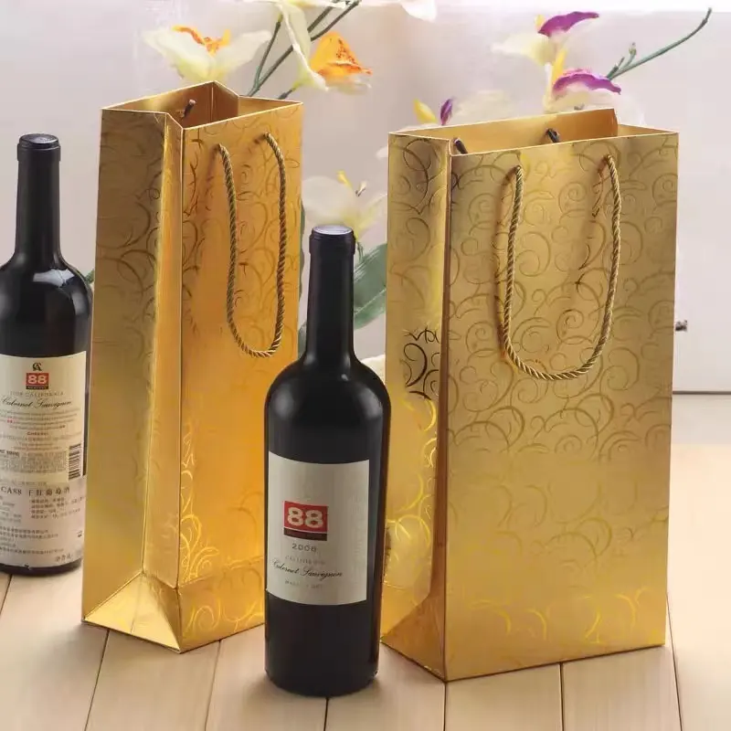 Saco de papel de embalagem para garrafa de vinho, saco de logotipo personalizado para presente de garrafa de vinho