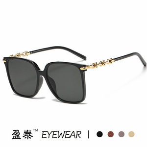 Yingtai Eyewear <b>Square</b> <b>Sunglasses</b> Black Frame Gold Chain UV400 Women Fashion - Product Image 1