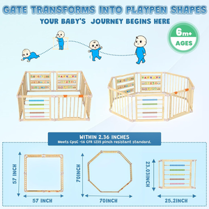 Parc de jeu pliable hexagonal personnalisé pour bébé en pin de Nouvelle-Zélande, barrière de sécurité pour ramper, parc de jeu intérieur en bois pour bébé avec porte - Product Image 4