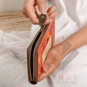 High Quality Women's Genuine Leather Purse Wallet Fashionable Long Design Clutch Bag with Open Closure and Decorative Feathers - Product Image 3