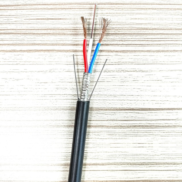 GJPFJU 4 12 24 48 72 Core Hybrid fiber optical cable with 2*1.0mm copper power wires fiber Photoelectric Composite Cable
