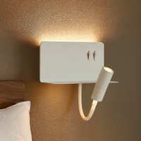 Lampe murale de chevet LED pour hôtel 85-265V avec étagère, interrupteur à bouton et rétroéclairage d'ambiance (blanc)