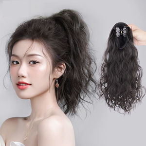 Queue de cheval à clipser en fibre haute température, cheveux ondulés naturels pour femmes, style coréen, effet sans couture - Product Image 1