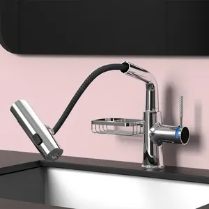 lavatory faucet chrome finish bathroom faucet waterfall bathroom tap with draining basket