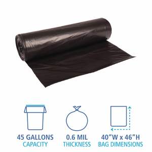 ถุงขยะสีดำแบบหนาต่ำ ขนาด 45 แกลลอน ยี่ห้อ Boardwalk ความหนา 0.6 มิล ขนาด 40x46 นิ้ว 25 ถุง/ม้วน 4 ม้วน/กล่อง - Product Image 5