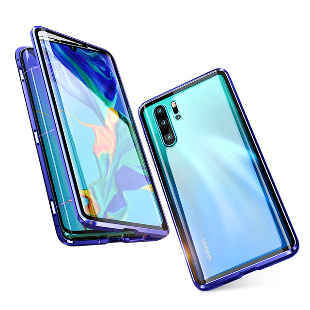 Magnetic Adsorption Case Metal Frame Front and Back Tempered Glass Flip Cover Full Body Protective Case for Huawei P30 Pro