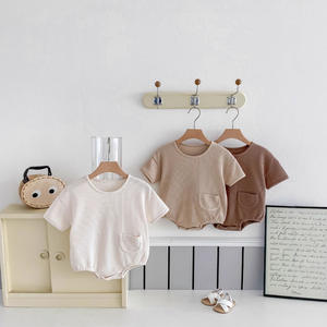 2025 Одежда для новорожденных, повседневный слитный летний костюм, удобная Вафли с коротким рукавом, мягкая шапка с маленьким карманом, детский комбинезон - Product Image 1