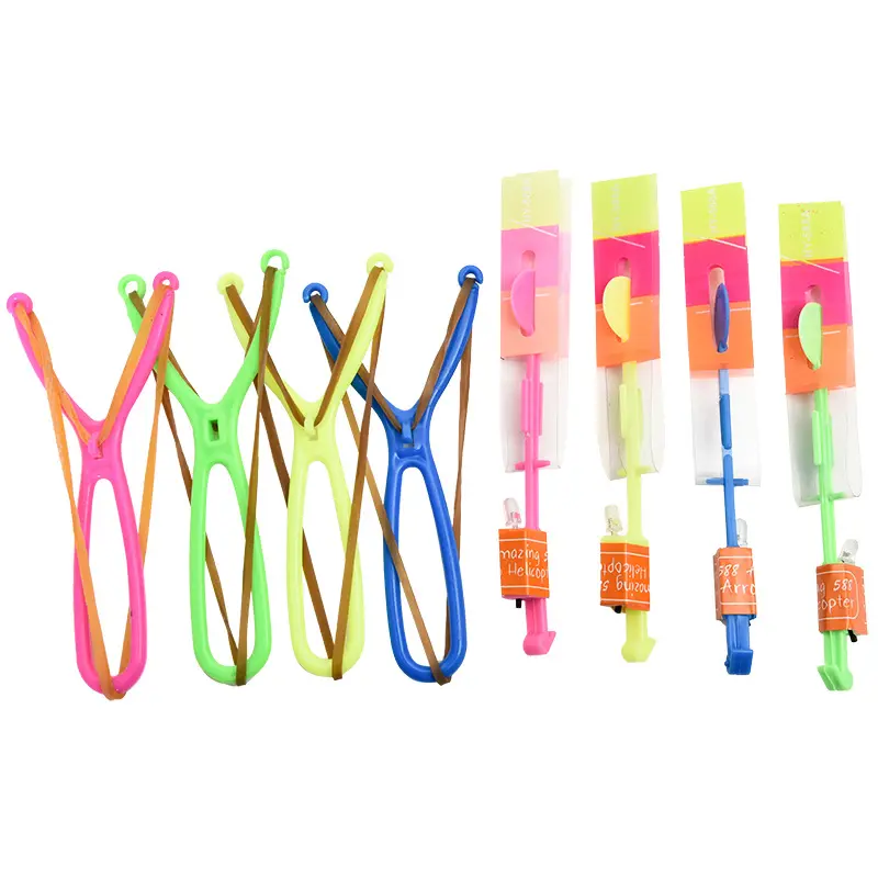 Outdoor Shining Rocket Flash LED Light Night Kids Luminous Slingshot Toys Shine Slingshot Elastic Helicopter Rotating Toy