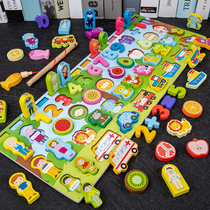 Jouets éducatifs en bois Montessori pour enfants d'âge préscolaire, camion de pompiers, planche d'activités, jeux de pêche mathématiques, jouets précoces pour enfants, cadeaux de Noël - Product Image 1
