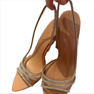 New Sexy One Line Buckle Water Diamond Women's Sandals 602 Open Toe <strong>Champagne</strong> Celebrity Banquet High <strong>Heels</strong> - Product Image 6