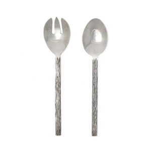 Ensemble de service à salade en acier inoxydable écologique avec poignée en fer forgé argenté et poignée blanche, compatible lave-vaisselle - Product Image 2