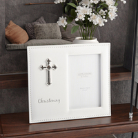 Cadre photo unisexe Amore pour baptême 4\" X 6\" Beau cadre photo élégant en cuir PU blanc Funia
