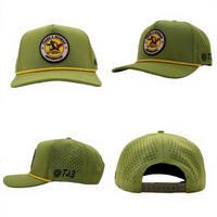 Gorra de Béisbol Personalizada de 5 Paneles con Parche de PVC y Logotipo, Gorras de Golf Impermeables con Perforaciones Cortadas a Láser, Gorra de Golf de Poliéster Verde con Cordón