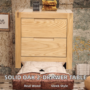 Muebles de Dormitorio Modernos Minimalistas, Mesa de Noche de Madera de Roble Macizo con 2 Cajones y Tapa de Mármol para Sala de Estar de Apartamento - Product Image 2