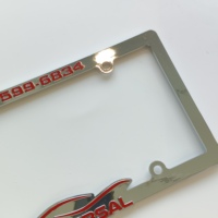 Cadre de plaque d'immatriculation en acier inoxydable chromé avec logo personnalisé, 4 trous, texte en relief, cadre publicitaire pour concessionnaires automobiles