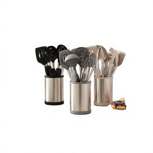 12-Piece Kitchen Utensil Set with Rotating Storage Bucket Metal & <b>Silicone</b> Cooking Utensils Non-Slip Dishwasher Safe - Product Image 2