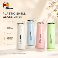 Bouteille isotherme portable Beeman Wholesale 400 ml en plastique avec revêtement en verre, poignée en silicone, sans BPA