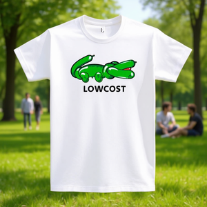 T-shirt promozionale unisex bianca con grafica coccodrillo verde a basso costo - Product Image 3