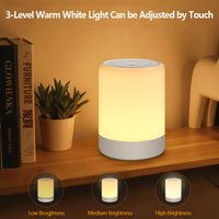 Lampe de chevet tactile sans fil, 3 couleurs blanc chaud, 5 couleurs RGB, lampe d'ambiance de table à intensité variable, rechargeable, pour chambre à coucher