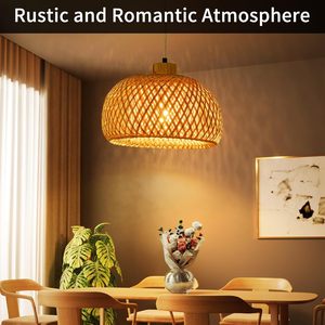 12 Inch <strong>Boho</strong> Wicker Pendant <strong>Light</strong>, Natural Rattan <strong>Ceiling</strong> Lamp for Restaurant, Hotel, Kitchen Island, Luxury Farmhouse - Product Image 2