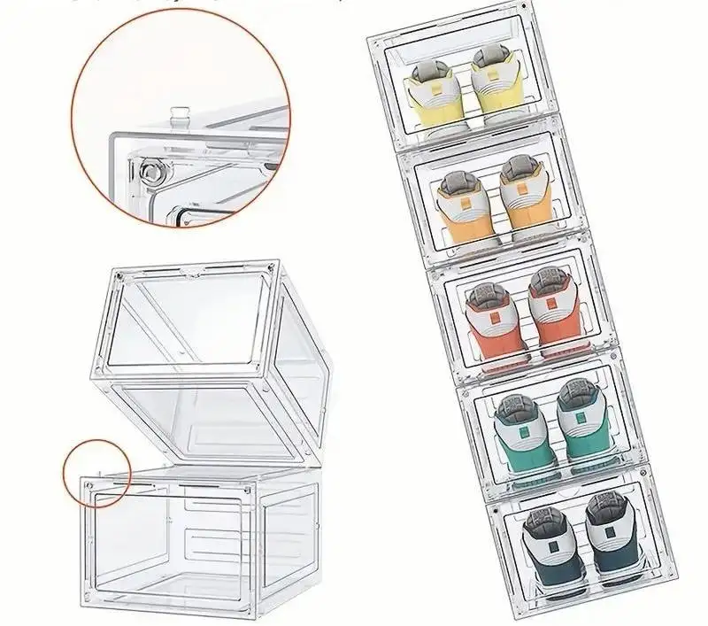 Caixa de acrílico transparente para sapatos, recipiente de plástico premium para armazenamento de sapatos, poeira, ecológico, preço competitivo, armazenamento de alimentos