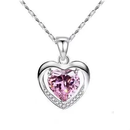 Elegant Fashion Ocean Heart Blue Rhinestone Lady Necklace Bridal Wedding Jewelry Crystal Peach Heart Pendant Necklace