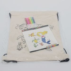 Children DIY Painting Your Own Colouring Cotton <strong>Canvas</strong> <strong>Back</strong> <strong>Pack</strong> Bag Drawstring Bag - Product Image 5