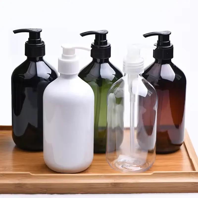 Özel Amber yeşil şeffaf plastik evcil hayvan şampuanı şişe 100ml 150ml 200ml 300ml 400ml losyon pompası ile 500ml saç yağı şişesi