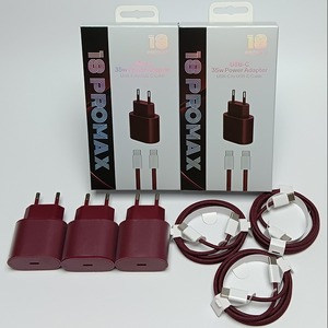 Kit adaptateur secteur de charge rapide PD 35W, rouge vin, câble USB-C vers C tressé anti-casse, chargeur Type C avec prises US EU UK pour iPhone 18 - Product Image 1