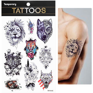 Pegatinas de tatuajes temporales de <span class=keywords><strong>manga</strong></span> de medio brazo grande, arte corporal de animales salvajes de tigre de <span class=keywords><strong>flores</strong></span> para mujer hombre hermoso maquillaje Sexy - Product Image 6