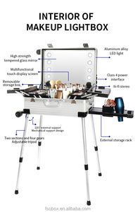 OBOX Standing Makeup Train case Elegant Barber Box With Hairdryer Holder HD <strong>Lighted</strong> Mirror Cosmetic <strong>Suitcase</strong> With Insert - Product Image 2