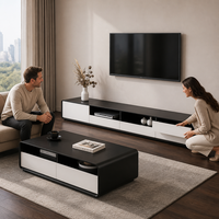 Meuble TV mural en noyer, meuble TV en bois avec tiroirs de rangement et étagère, table basse