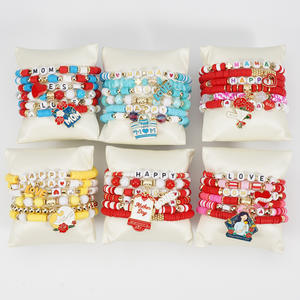 Coffret de bracelets d'amitié promotionnels pour la fête des mères, ensemble de bracelets extensibles en perles d'argile polymère empilables - Product Image 2