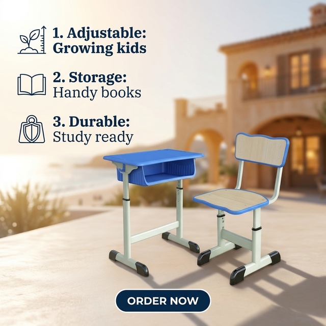 New Modern Adjustable Height School Furniture Set Ergonomic Study Desk and Chair for Students Home Office Use