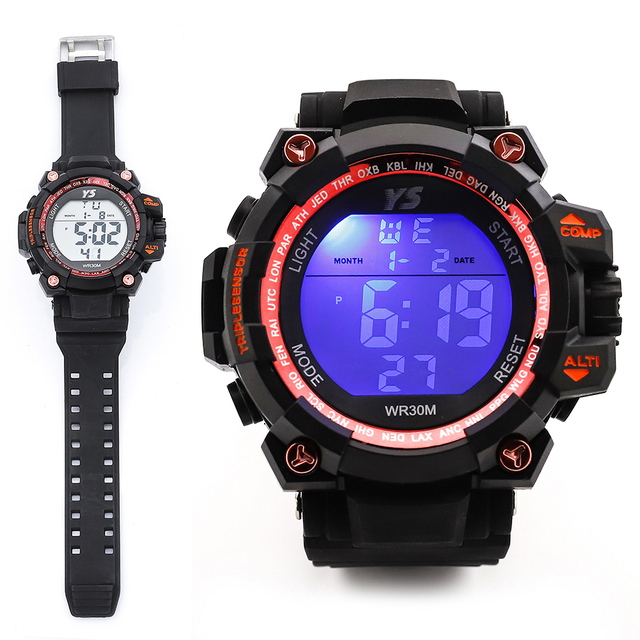 Professional Digital Mens 30M Waterproof LED Back Light Sport Watches Wide Screen Easy Read Chronograph Rubber Strap Outdoor Use