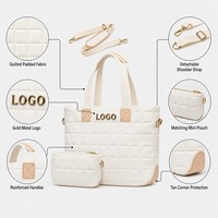 Maßgefertigte Bestickte Große Nylon-Puffer-Tragetasche 15,6 Zoll Laptop Gesteppte Leichte Arbeitstasche Handtasche für Reisen Fitnessstudio Wochenendtasche für Frauen