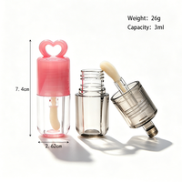 Flacon de brillant à lèvres transparent en forme de cœur de 3 ml, tube vide pour gloss à lèvres avec grand pinceau, emballage cosmétique personnalisé avec logo privé
