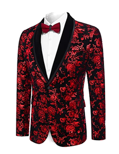 Traje de Hombre Floral de Lana con Chaqueta de Esmoquin, Solapa de Chal, Un Botón, Transpirable, Tallas Grandes, con Cuentas, para Cena, Fiesta de Graduación, Boda - Product Image 1