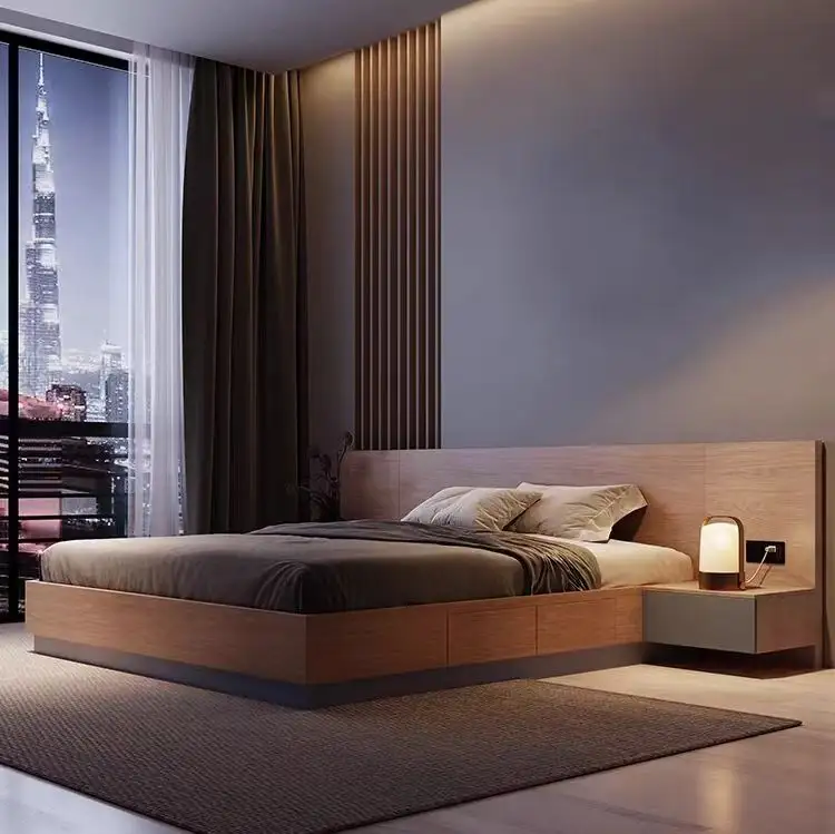 도매 가정 가구 현대 호텔 단단한 나무 침대 머리판 침실 나무 킹 사이즈 퀸 사이즈 침대 프레임