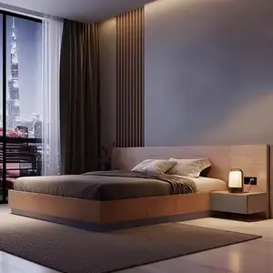Venta al por mayor muebles para el hogar moderno hotel Marco de cama de madera maciza con cabecero dormitorio de madera king size Marco de cama queen size