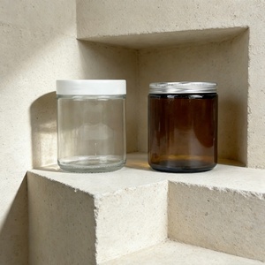Cosmetics Round clear Glass Jar with White Lid 150g 200g Soap Powder/<b>toothpaste</b> Powder Amber Glass Jar with Silver Aluminum Cap - Product Image 1
