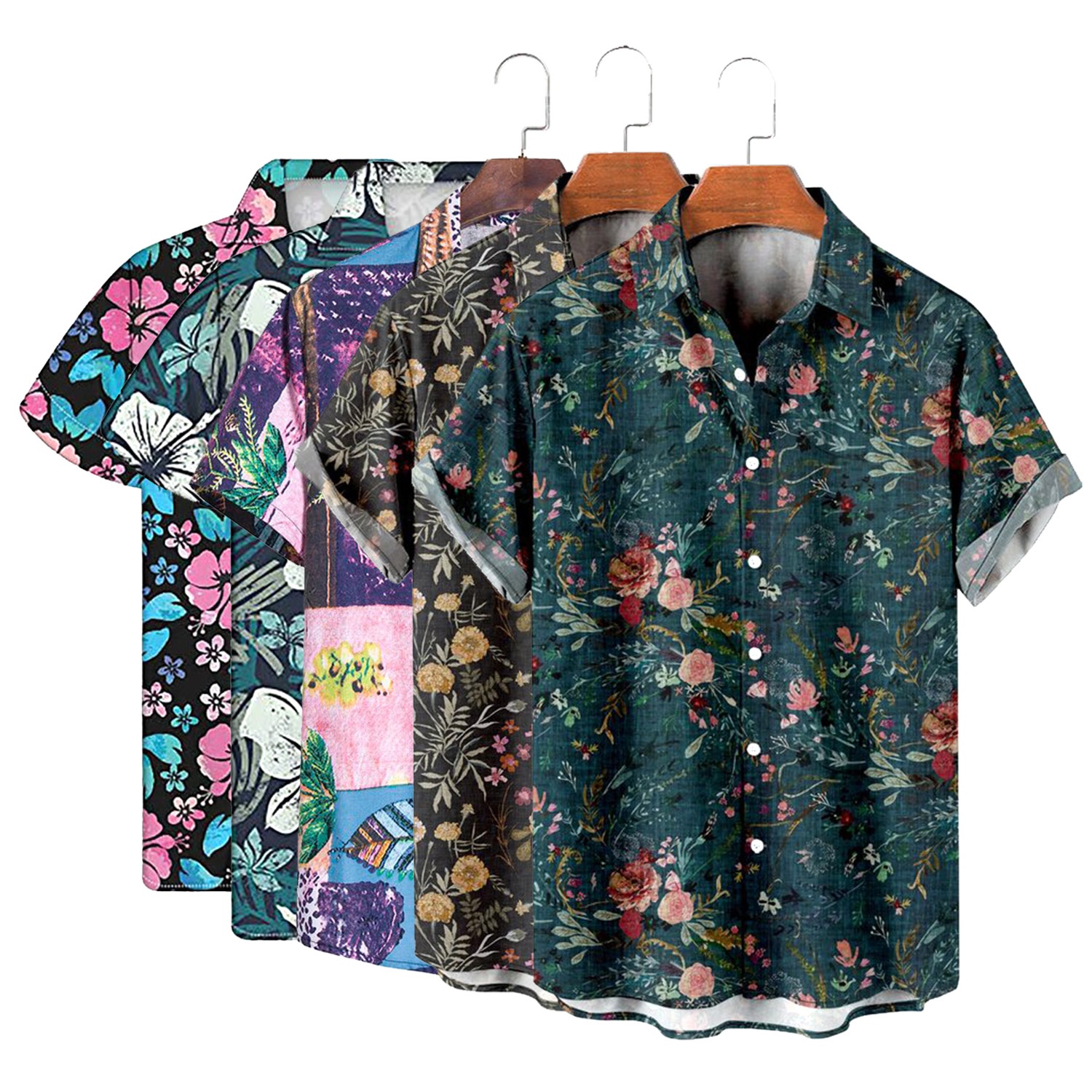 Wholesale Summer Clothes Custom Men Hawaiian Casual Printed Floral Pattern Shirt Lightweight Short Sleeve Button Up Men Shirt