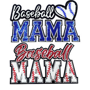 High Density Mama Letter Logo Glitter <b>Patch</b> Football Baseball Sport Style Custom Large Iron <b>On</b> Sequin Chenille <b>Patch</b> For Hoodie - Product Image 2