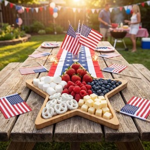 Bamboo Star Serving Tray With Usa Flag Design Lightweight Portable For Outdoor Use - Product Image 3