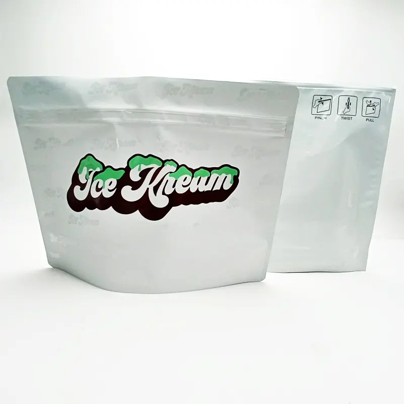 Custom Stand Up Packaging Print Logo Food Metallic Aluminum Foil Resealable Ziplock Zip Lock Smell Proof 1lb 1 Pound Mylar Bag