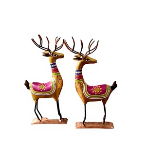 Metal Deer Figurine Painted Animal Home Decoration 3D CRADLE of LIFE From LAP of <b>NATURE</b> Jharkhand Couple Pair - Product Image 1
