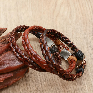 Fabbrica di nuovo arrivo a buon mercato Vintage eleganti bracciali in pelle intrecciata marrone per gli uomini gioielli <span class=keywords><strong>accessori</strong></span> di moda - Product Image 4