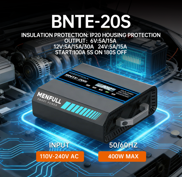 Hot Sales of BNTE-20S Smart Fast Battery Charger for Automotive 6V/12V/24V with Engine Start Function