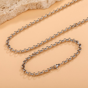 Cadena de Eslabones en Forma de O de Acero Inoxidable Chapada en Oro de 5 mm, Collar y Pulsera de Estilo Punk para Hombre con Circonita Cúbica - Product Image 1